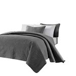 Chezmoi Collection Austin 3-Piece Oversized Bedspread Coverlet Set (King, Charcoal)