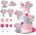 12 PCS Pink Elephant Cake Decoration Cute Baby Elephant Cake Decorations Balls Cake Picks for Baby Shower Cake Decoration Girl Elephant Theme Party Supplies