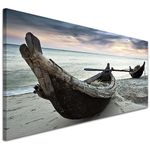 Wallfillers Canvas Prints of Tropical Beach Boats for your Office - Seaside Wall Art - 1107-118x49cm
