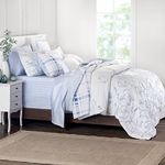 MARTHA STEWART Adrian King Size Duvet, 3 Piece Set-1 Duvet Cover, 2 Pillow Shams, Cotton-Percale, Soft, Reversible, Easy Wash, All Season 104"x92" with Button Closure, Blue/White