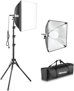 UBeesize Softbox Photography Lighting Kit, 16” x 16” Continuous Lighting Kit with 40W E27 Socket 6500K Bulb, Professional Photo Studio Lighting for Video Recording, Portrait Shooting