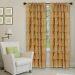 Sapphire Home 2 Panels Crushed Ruffle Sheer Window Curtain Panels 63" Length, Semi-Sheer Voile Rod Pocket Horizontal Crushed Ruffled Curtains for Living Room/Bedroom, (Gypsy, 63", Gold/Bronze)