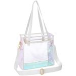 PACKISM Holographic Clear Tote Bag Stadium Approved - Clear Tote Bags for Women 12×6×12 inch, Quick Pass for Work Stadiums Concerts Events, Iridescent White