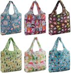 6 Pack Foldable Reusable Shopping Bags Grocery Bags, Grocery Tote Bags to Fits in Pocket, Lightweight, Strong & Machine Washable