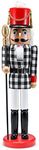 Ornativity Christmas Checkered Soldier Nutcracker – Black and White Wooden Nutcracker Toy Soldier Knight with a Staff in Hand Xmas Themed Holiday Nut Cracker Figure Decorations 15"