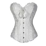 Springcmy Women Plus Size Corset Tops Boned Overbust Bustier Shapewear Lingerie Floral Lace Up Ruffle Trim Waist Push Up Bodysuit (A-White, XXL)