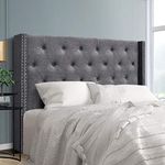 Artiss Queen Bed Headboard Headboards Wingback Tufted Beds Head Frame Base Upholstered with Grey Faux Linen Fabric Foam Wood, 166 x 120 x 15cm, Modern Design