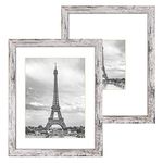 Q.Hou A4 Distressed White Photo Frame Set of 2 with 4 Mats, 14x11 Rustic Picture Frame Mount for Both - A4 Picture (or Certificate) & 7x5 Picture, Glass Front and Wall Mountable (UK-QH-PF11X14-RW)