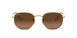 Ray-Ban RB3548N Hexagonal Flat Lens Sunglasses, Gold/Brown Gradient Grey, 51 mm + 0