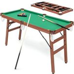 SPOTRAVEL 4FT/4.5FT Billiards Table, Folding Pool Game Snooker Table with 2 Cue Sticks, 2 Chalks, 16 Balls, Triangle & Brush, Portable Pool Table Set (Green + Brown, Wooden Legs, 138 x 67 x 80cm)