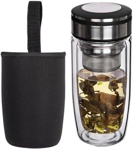 SHOW INGENUITY 13oz Double Wall Glass Water Bottle with Tea Infuser, Tea Tumbler with Strainer,Reusable Travel Mug with Neoprene and Stainless Steel Lid