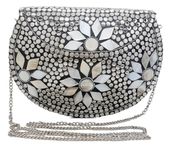 Trend Overseas Silver metal Beaded Ethnic purse Girls Bridal Bag cross body bag for women/Girl party clutch Metal clutches Vintage Brass