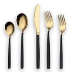 Berglander 20 Piece Titanium Black and Golden Plated Stainless Steel Flatware Set, Black Handle with Golden Mouth Silverware Set Black and Golden Cutlery Set Service for 4 (Shiny Black,Shiny Golden)