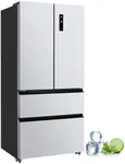 GarveeTech French Door Refrigerator, 18.9 Cu.Ft Refrigerator with 2 Doors and 2 Drawers, Automatic Defrost, LED Lighting, Full Size Bottom Freezer Kitchen Fridge, Silver