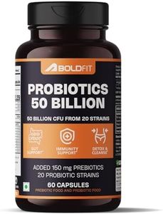 Boldfit Probiotics Supplement 50 Billion CFU For Men & Women with 20 Strains & Prebiotics - Gut Support, Digestion, Immunity Support, Detox & Cleanse - 60 Vegetarian Capsules, White