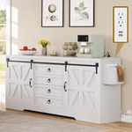 YITAHOME 60" Farmhouse Large Buffet Sideboard, Buffet Cabinet with 2 Barn Doors and 4 Drawers, High Buffet Table Coffee Bar Storage Cabinet Wine Bar for Dining Room, Living Room, 32" in Height, White