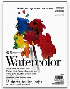 Strathmore 200 Series Watercolor Paper, Tape Bound Pad, 9x12 inches, 15 Sheets (90lb/190g) - Artist Paper for Adults and Students - Watercolors, Mixed Media, Markers and Art Journaling