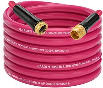 PAULINN Garden Hose 50 ft x 5/8 in, Heavy Duty Water Hose for RV Camper Boat Outdoor Lawn Yard, Drinking Water Safe, Flexible and Lightweight - Kink Free, All-Weather, Solid Brass Fittings, Pink