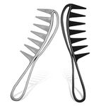 Wide Tooth Comb, Wide Tooth Detangling Curl Comb for Curly Wet Wavy Hair Shark Teeth Shower Combs Hair Styling Tool for Men Women 2 Pcs