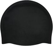 Unisex Enhanced Silicone Non-Slip Swim Cap, Cover Ears, Wrinkle-Free, Vibrant, Easy wear and Removal Waterproof Sport Swimming Cap for Adults, Teens, Men and Women (Black, Regular)