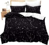 Galaxy Constellation Bedding Set Double Universe Planets Decor Duvet Cover Black Bedding Outer Space Bed Sets Teens Kids Starry Sky Series Quilt Cover Soft Bed Cover Black White Galaxy Bedding