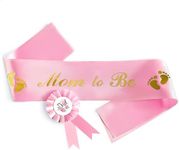 V TOWER Pink Baby Shower Mom to Be Sash Baby Shower - Baby Girl Gender Reveal Sash Pink Girl Baby Shower Mom Sash for Baby Shower Decorations - Baby Girl Pink Baby Shower Sash Daddy to Be Badge