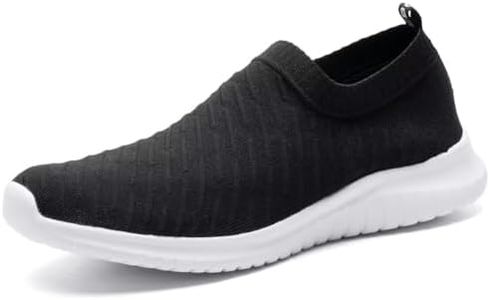 TIOSEBON Men's Walking Shoes Lightweight Mesh Slip-on- Breathable Running Sneakers 7 US Black