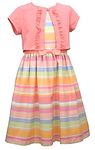 Bonnie Jean Girl's Easter Dress - Spring Striped Dress with Cardigan for Baby Toddler Little and Big Girls, Striped-coral-dress With Cardigan, 10