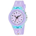 Shocknshop Nylon Led Luminous Analog Kid Children Cute Cartoon Multi Color Lights Watch For Girls (Light Purple Colored Dial & Strap) -W327, Purple Band