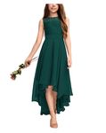 Kismissal Junior Bridesmaid Dress for Teen Girls, Flower Girl Dresses Formal A-line Scoop Asymmetrical Chiffon Lace, Dark Green, 10