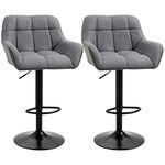 HOMCOM Adjustable Bar Stools Set of 2, Swivel Tufted Linen Fabric Barstools with Footrest and Armrests, Bar Chairs for Kitchen Counter and Dining Room, Grey