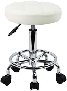 KKTONER Round Rolling Stool Chair PU Leather Height Adjustable Swivel Drafting Work SPA Shop Medical Salon Stools with Wheels Office Chair Small (White)