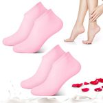 Silicone Socks for Women, 2 Pairs Moisturizing Foot Socks, Soft Gel Socks for Repairing Dry Cracking Foot Skin, Softening Rough Skin (Pink)