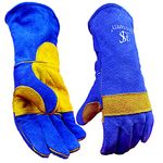 HAND SAFETY Heat Resistant Fire Resistant Welding Gloves| Ideal For Animal Handling| Oven| Grill| Fireplace| Stove| Pot Holder| Tig Welder| Stick Welder| Safety Against Cat| Dog| Reptile| Snakes| Fire proof (Blue) - 15 Inches