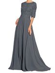 Jacllix Half Sleeves Mother of The Bride Dresses for Women Formal Evening Dresses Lace Chiffon Long Steel Grey Size 26W