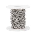 Pandahall 32.8 Feet/10 Meters 304 Stainless Steel Curb Chains with Spool Stainless Steel Color Plated 4x3x1.2mm Soldered Handcraft Chain for Bracelet Necklace Jewelry Making