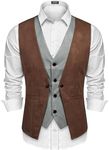 COOFANDY Suede Leather Vest for Men Slim Fit Layered Waistcoat Vest, PAT1, Medium