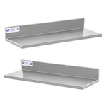 HALLY Stainless Steel Wall Shelf 8.6 x 24 Inches 50 lb, NSF Commercial Heavy Duty Wall Mount Floating Shelving for Restaurant, Kitchen, Home, Hotel and Bar, 2 Pack