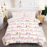 FUYEUN Cat Bedding Twin Size Pink Plaid Rainbow Comforter Set for Girls Kids Children Cloud Cute Kawaii Boho Bedroom Dorm Quilt 1 Comforter + 1 Pillow Case