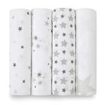 aden + anais 100% cotton Muslin Swaddle & Receiving Blankets for Baby Girls & Boys, 120x120cm, Ideal Newborn & Infant Swaddling Wrap Set, Perfect Shower Gifts, 4 Pack, twinkle