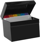 OSCO Black Hi-Gloss Plastic Index Box | Small | A to Z Divider Tabs | 100 Lined Note Cards Included (5" X 3") | Ruled Revision Flash Cards | Recipe Notes | Contacts Filing | Fits Cards 127 x 76 mm