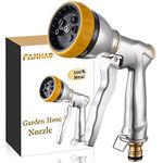 FANHAO Multi Garden Hose Spray Gun with 7 Patterns, 100% Heavy Duty Metal Garden Hose Nozzle Zinc Alloy High Pressure Water Gun for Plant Watering, Car and Pet Washing, Sidewalk Cleaning