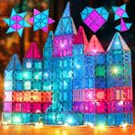 Skirfy Frozen Toys for Girls Magnetic Tiles 120 Pcs Princess Castle Building Blocks with Light for Kids Aged 5-7,Toddlers Kids Toys,Sensory Toys for Toddlers,Birthday Xmas Gift for Girls Aged 3-5