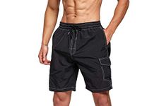 Tansozer Mens Swimming Shorts Quick Dry Swim Shorts Swimming Trunks Men Beach Shorts Waterproof Board Shorts with Pockets Surf Shorts Mesh Lining Black M