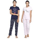 Real Basics Women's Cotton Animal Print Pajama Set Pack of 2(RB-W-PS-L-P2-(blu+Pink)_Multi-Coloured_Large)