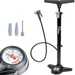 Bikeroo Bike Pump with Gauge - Portable Bicycle Floor Pump w/T-Handle Grip, Anti-Slip Foot Pad, Hang Tag and 100cm Hose - Presta and Schrader Bike Tire Pump for Fast Inflation