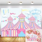 Yeele Pink Circus Backdrops Cartoon Playground Blue Ferris Wheel Hot Air Balloon Baby Shower Party Kids Birthday Background Photography Vinyl Sweet Wallpaper,7x5ft