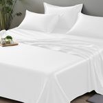 LINENWALAS 100% Organic Bamboo Only Flat Sheet Softest Cooling Luxury Bedding Flat Bed Sheet Perfect for Hair and Skin (Double/White)