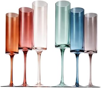 Khen Colored Champagne Flute Stemmed Glasses | Set of 6 | 6oz Art Deco Stemmed Martini Muted Vintage Glasses for Champagne, Cocktail, Margarita, Wedding Glass, Gift Idea, Muted Pastel Colors Unique