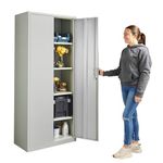 MMT Furniture Designs Ltd Steel Storage Cabinet - 2 Door Lockable Filing Cabinet - Tall Metal Storage Cupboard for Home, Office Documents, Files, Kitchen, Pantry & Garage - 4 Shelf Unit - Grey